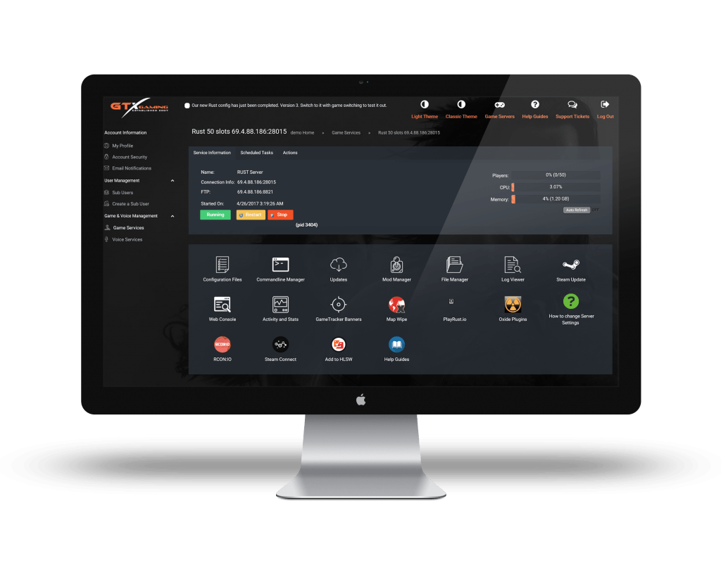game server hosting control panel image