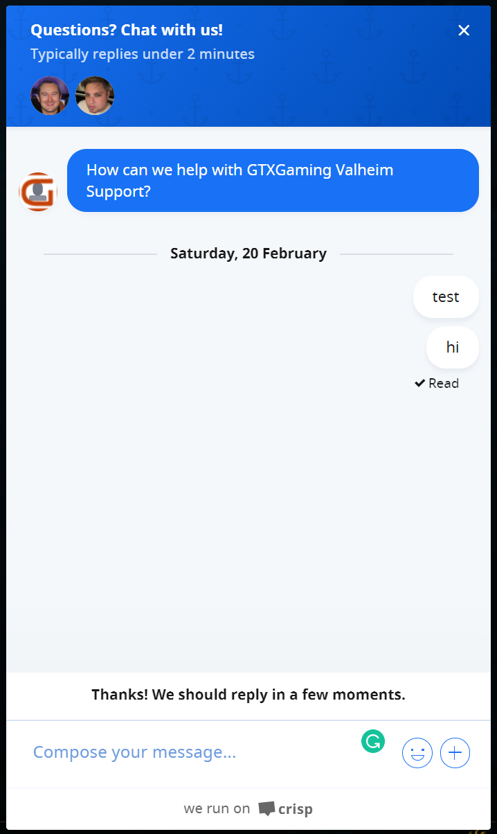 Valheim Live Chat Support Image