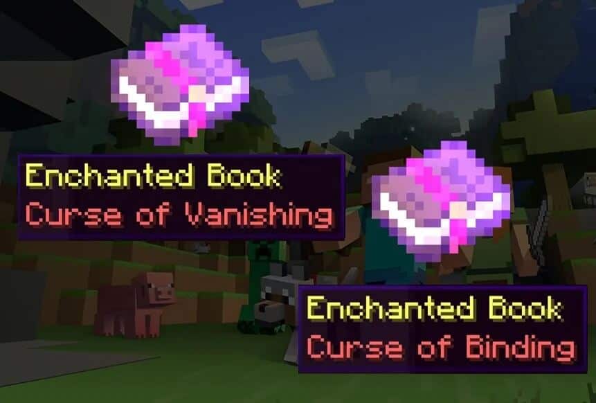 minecraft curse of vanishing and curse of binding - enchanted books