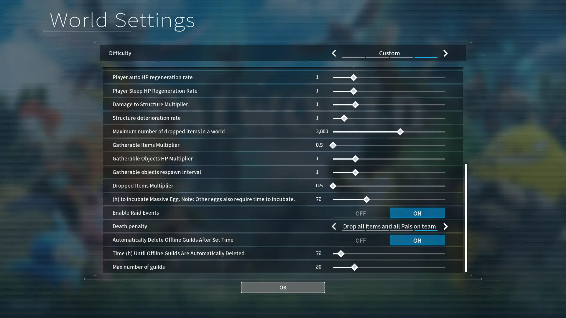 palworld custom settings difficulty page 2
