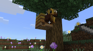 Bees by their nest in the meadow biome