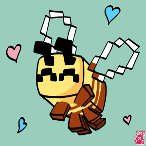 Artwork of a Minecraft bee happy, by authour of this article Riley Rivers
