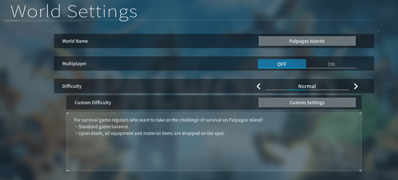 palworld world settings difficulty