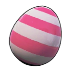 Image of a common egg, which is white and pink striped