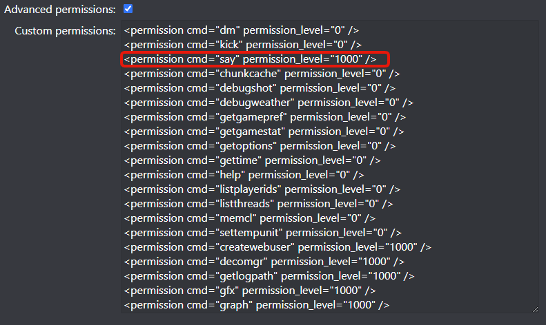 Advanced Permissions option at the bottom of serveradmin.xml in the Config Editor