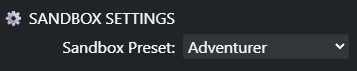 Sandbox Preset dropdown in the Sandbox Settings section of the 7 Days to Die serverconfig.xml Config Editor