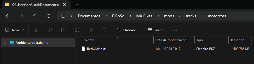 Redwick.pkz in the MX Bikes mods tracks motocross folder on a PC
