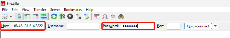 Host and password fields in an FTP app